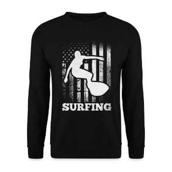 Surfing under american flag Surfing under - Unisex Sweatshirt - black - Front - Alina (178cm) & Michal (187cm)