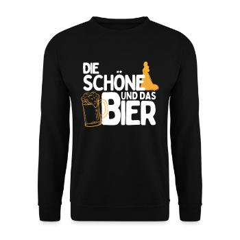 Die Schöne und das Bier Party Outfit zum Bier - Unisex Pullover - Schwarz - Vorne - Alina (178cm) & Michal (187cm)