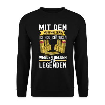 Kubb Wikinger Schach - Unisex Pullover - Schwarz - Vorne - Alina (178cm) & Michal (187cm)