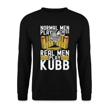 Kubb Wikinger Schach - Unisex Pullover - Schwarz - Vorne - Alina (178cm) & Michal (187cm)
