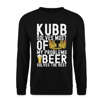 Kubb Wikinger Schach - Unisex Pullover - Schwarz - Vorne - Alina (178cm) & Michal (187cm)