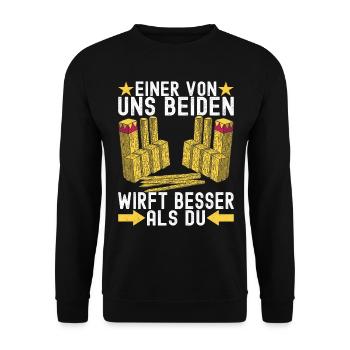 Kubb Wikinger Schach - Unisex Pullover - Schwarz - Vorne - Alina (178cm) & Michal (187cm)