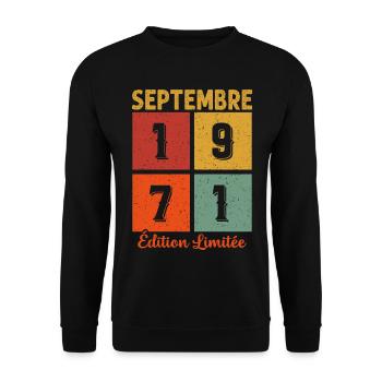 Septembre 1971 Cadeau D'anniversaire - Sweat-shirt Unisexe - noir - Devant - Alina (178cm) & Michal (187cm)
