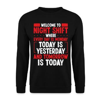 Factory Worker Night Shift Worker Production Humor - Unisex Sweatshirt - black - Front - Alina (178cm) & Michal (187cm)