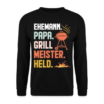 Ehemann Papa Grillmeister Held Retro - Unisex Pullover - Schwarz - Vorne - Alina (178cm) & Michal (187cm)