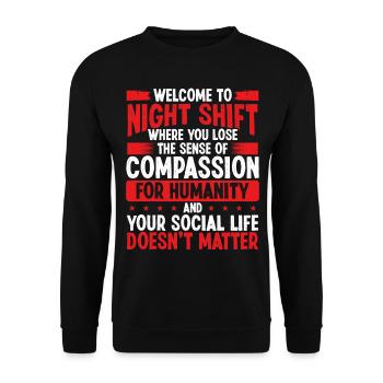 Funny NIght Shift Worker Humor Production Job - Unisex Pullover - Schwarz - Vorne - Alina (178cm) & Michal (187cm)