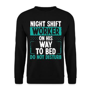 Humor NIght Shift Worker Production Job Factory - Unisex Pullover - Schwarz - Vorne - Alina (178cm) & Michal (187cm)