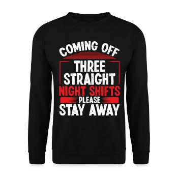 Funny Three Straigh Night Shifts Factory Worker - Unisex Sweatshirt - black - Front - Alina (178cm) & Michal (187cm)