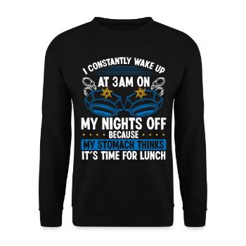 Humour Night Shift POlice Officier Drôle Policier - Sweat-shirt Unisexe - noir - Devant - Alina (178cm) & Michal (187cm)