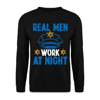 Police Officer Real Men work at Night Policeman - Unisex Sweatshirt - black - Front - Alina (178cm) & Michal (187cm)