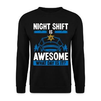 Policeman What Day is Night Shift Police Officer - Unisex Pullover - Schwarz - Vorne - Alina (178cm) & Michal (187cm)