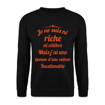 Je ne Suis Ni Riche Ni Célèbre Humour - Sweat-shirt Unisexe - noir - Devant - Alina (178cm) & Michal (187cm)