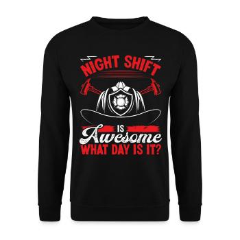 Night Shift Firefighter Volunteer Fire Hose - Unisex Pullover - Schwarz - Vorne - Alina (178cm) & Michal (187cm)