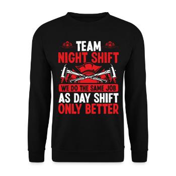 Night Shift Firefighter Fire Hose Mask Volunteer - Unisex Sweatshirt - black - Front - Alina (178cm) & Michal (187cm)