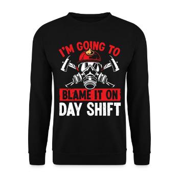 Firefighter Blame it on Day Shift Night Firemen - Unisex Sweatshirt - black - Front - Alina (178cm) & Michal (187cm)