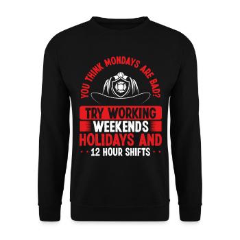 Firefighter Fire Hose Mask Night Shift Firemen - Unisex Sweatshirt - black - Front - Alina (178cm) & Michal (187cm)