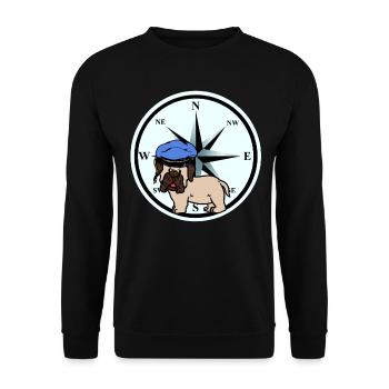 Moin Nordsee Ostsee Mops Kompass Seemann Matrose - Unisex Pullover - Schwarz - Vorne - Alina (178cm) & Michal (187cm)
