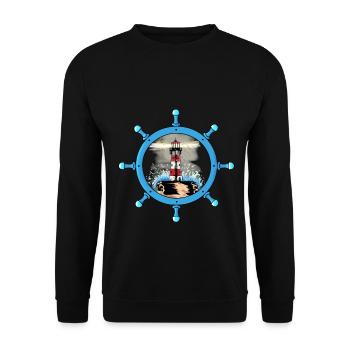 Maritime Steering Wheel Lighthouse Coast North Sea Ahoy - Unisex Sweatshirt - black - Front - Alina (178cm) & Michal (187cm)