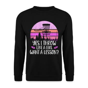 Yes I Throw Like A Girl Want A Lesson Disc Golf - Unisex Sweatshirt - black - Front - Alina (178cm) & Michal (187cm)