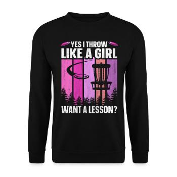 Yes I Throw Like A Girl Want A Lesson Disc Golf - Unisex Sweatshirt - black - Front - Alina (178cm) & Michal (187cm)