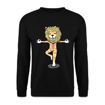 Yoga Yogi Löwe Meditation Entspannung Katze - Unisex Pullover - Schwarz - Vorne - Alina (178cm) & Michal (187cm)
