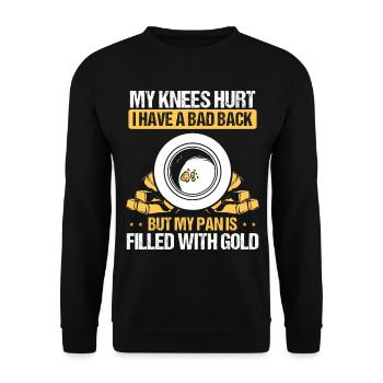 Gold Knee Injury Back Pain Digging Miner Panner - Unisex Pullover - Schwarz - Vorne - Alina (178cm) & Michal (187cm)