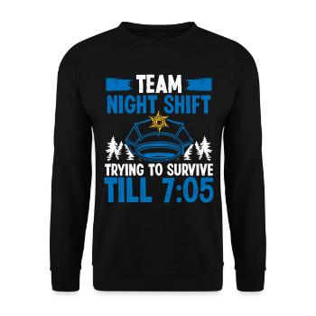 L’agent de police de l’équipe de nuit survit jusqu’à 7h05 - Sweat-shirt Unisexe - noir - Devant - Alina (178cm) & Michal (187cm)