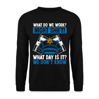 Policier de nuit Quel jour est le policier - Sweat-shirt Unisexe - noir - Devant - Alina (178cm) & Michal (187cm)