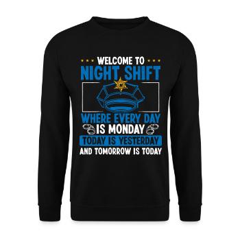 Night Shift Police Officer Cat Hat Policeman - Unisex Sweatshirt - black - Front - Alina (178cm) & Michal (187cm)