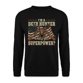 Buck Deer Hunting Hunter American - Unisex Pullover - Schwarz - Vorne - Alina (178cm) & Michal (187cm)