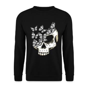 Gothic Schmetterling Totenkopf Knochen Skelett - Unisex Pullover - Schwarz - Vorne - Alina (178cm) & Michal (187cm)