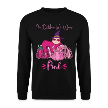 In October We Wear Pink Sloth Breast Cancer - Unisex Sweatshirt - black - Front - Alina (178cm) & Michal (187cm)