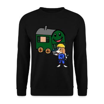 Bauwagen Handwerker Handwerk Zimmermann Hütte - Unisex Pullover - Schwarz - Vorne - Alina (178cm) & Michal (187cm)