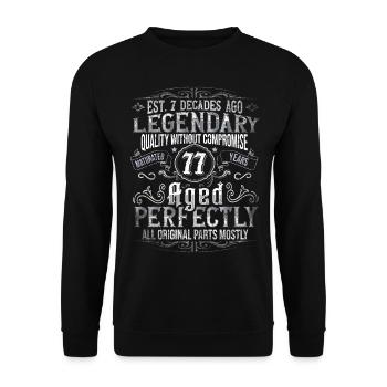 Legendär 77 Jahre alt Geschenk zum 77. Geburtstag - Unisex Pullover - Schwarz - Vorne - Alina (178cm) & Michal (187cm)