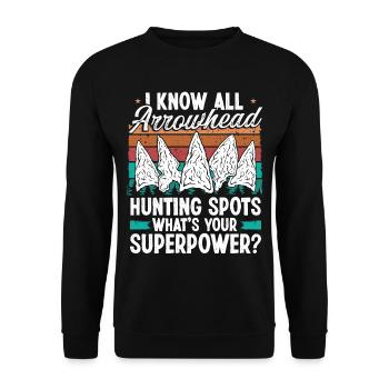 Arrowhead Hunting Whats your Superpower Collector - Unisex Pullover - Schwarz - Vorne - Alina (178cm) & Michal (187cm)