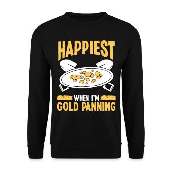 Gold Panner Happiest when Im Panning MinerGold Pan - Unisex Pullover - Schwarz - Vorne - Alina (178cm) & Michal (187cm)