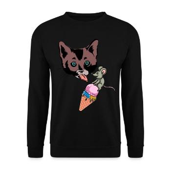 Sommerzeit Katze Maus Eiskrem naschen lecken Kind - Unisex Pullover - Schwarz - Vorne - Alina (178cm) & Michal (187cm)