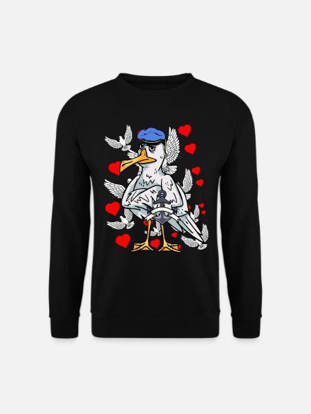 Möwe romantisch Seemann Liebe Herzen Romantik Herz - Unisex Pullover - Schwarz
