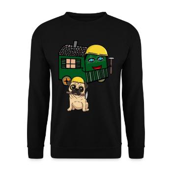 Mops Bauherr Hausbau bauen Bauwagen Hammer - Unisex Pullover - Schwarz - Vorne - Alina (178cm) & Michal (187cm)