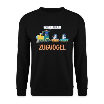 Pinguin Wortspiel Zugvögel Lustiger Spruch Zug - Unisex Pullover - Schwarz - Vorne - Alina (178cm) & Michal (187cm)