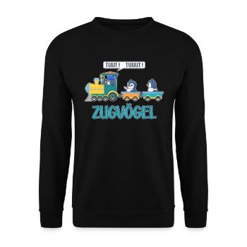 Pinguin Wortspiel Zugvögel Zug Lustiger Spruch - Unisex Pullover - Schwarz - Vorne - Alina (178cm) & Michal (187cm)