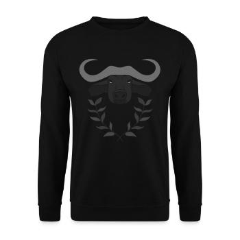 Landwirt Rind Tierkopf Motiv Aufdruck mit Stier - Unisex Pullover - Schwarz - Vorne - Alina (178cm) & Michal (187cm)