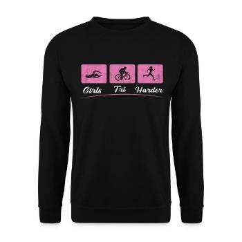 Girls Tri Harder Funny Triathlon - Unisex Pullover - Schwarz - Vorne - Alina (178cm) & Michal (187cm)