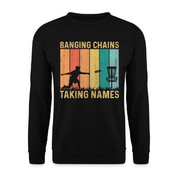 Retro Sunset Banging Chains prend des noms Disc Golf - Sweat-shirt Unisexe - noir - Devant - Alina (178cm) & Michal (187cm)