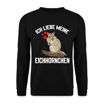 Eichhörnchen Freunde - Ich liebe meine - Unisex Pullover - Schwarz - Vorne - Alina (178cm) & Michal (187cm)