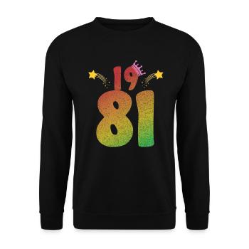 1981 geboren LGBT Geburtstagsgeschenk - Unisex Pullover - Schwarz - Vorne - Alina (178cm) & Michal (187cm)