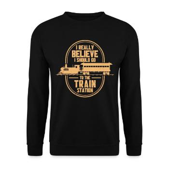 Modellbahn Zug Lokomotiven Geschenk - Unisex Pullover - Schwarz - Vorne - Alina (178cm) & Michal (187cm)