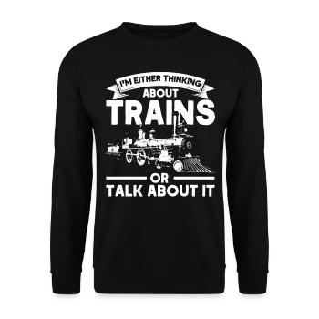 Modellbahn Zug Lokomotiven Geschenk - Unisex Pullover - Schwarz - Vorne - Alina (178cm) & Michal (187cm)
