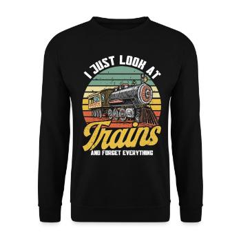 Modellbahn Zug Lokomotiven Geschenk - Unisex Pullover - Schwarz - Vorne - Alina (178cm) & Michal (187cm)