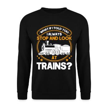 Modellbahn Zug Lokomotiven Geschenk - Unisex Pullover - Schwarz - Vorne - Alina (178cm) & Michal (187cm)